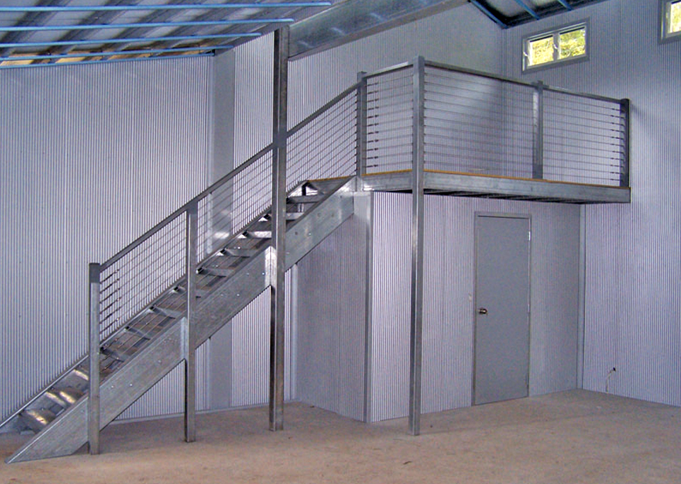 Internal stairs inside a shed