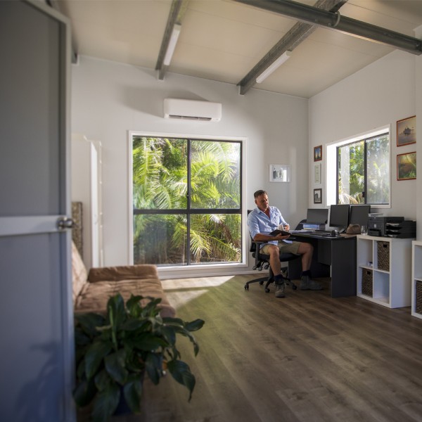 Converted home office shed interior