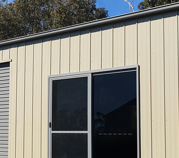 K-Panel shed with glass sliding door