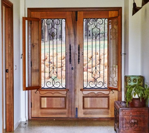 Customised residential door on a converted liveable shed