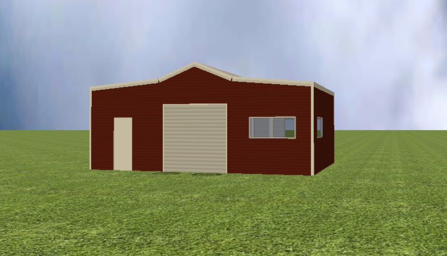 Australian Barn render with 22 degree roof pitch and 5 degree lean to