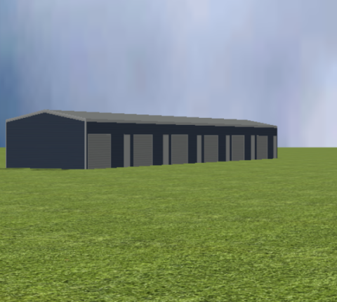 Commercial self storage render with 11 degree roof