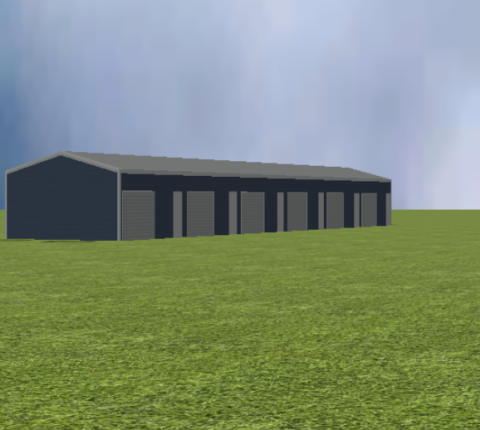 Commercial self storage render with 15 degree roof