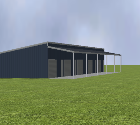 Commercial self storage render with step skillion roof pitch