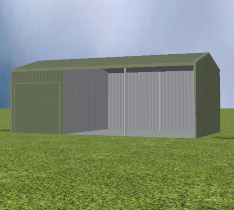 Equipment Machinery shed render with 15 degree gable roof