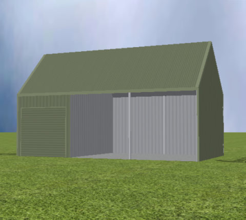 Equipment Machinery shed render with 45 degree gable roof