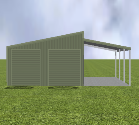 Equipment Machinery shed render with step skillion roof pitch