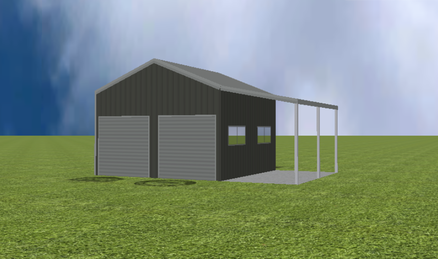 Garage render with 22 degree roof and lean to
