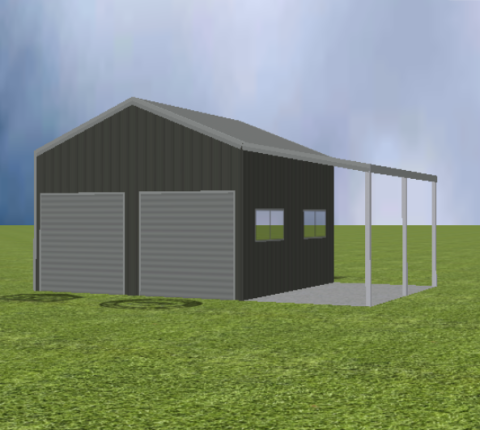 Garage render with 22 degree roof and lean to