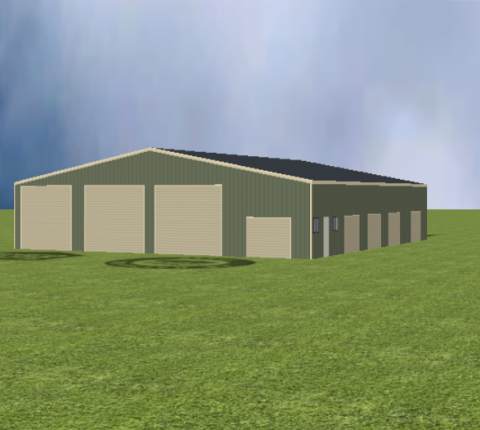 Industrial warehouse render with 11 degree gable roof