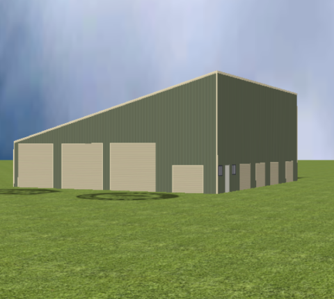 Industrial warehouse render with 15 degree skillion roof