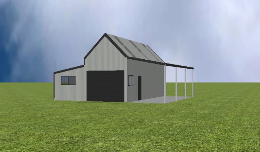 Rural shed with 45 degree gable roof